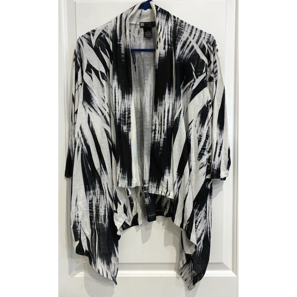 Carole Little Open Front Boho Cardigan 1X White Black Waterfall Layering Office